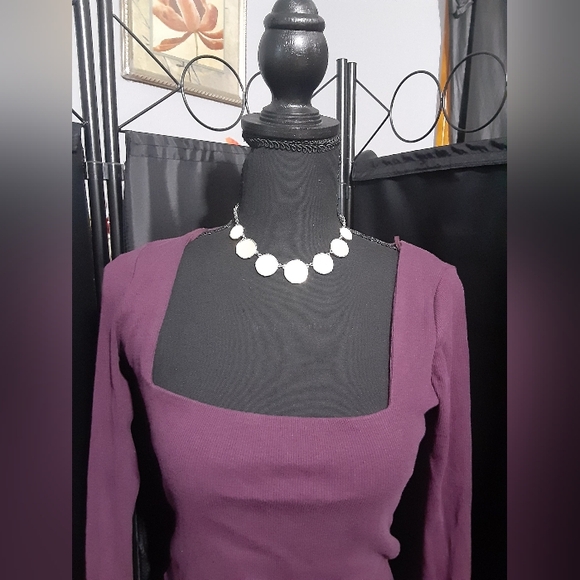 Zara Deep Purple Women's Ribbed Cropped Top Long Sleeve Size M Preppy Summer - Picture 2 of 7